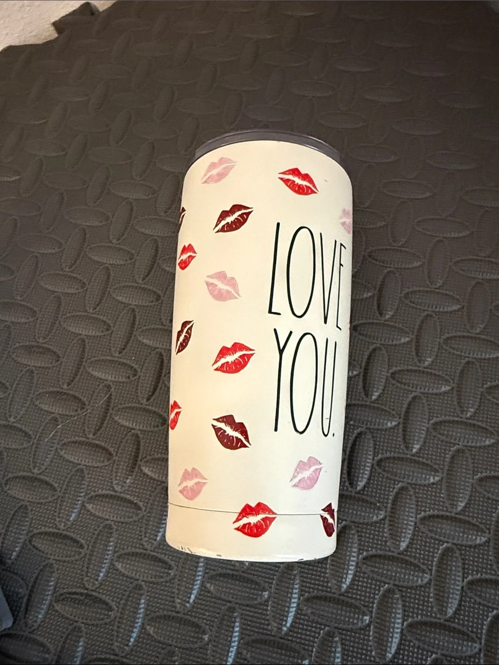 Rae Dunn White Tumbler with Pink and Red Lip Prints